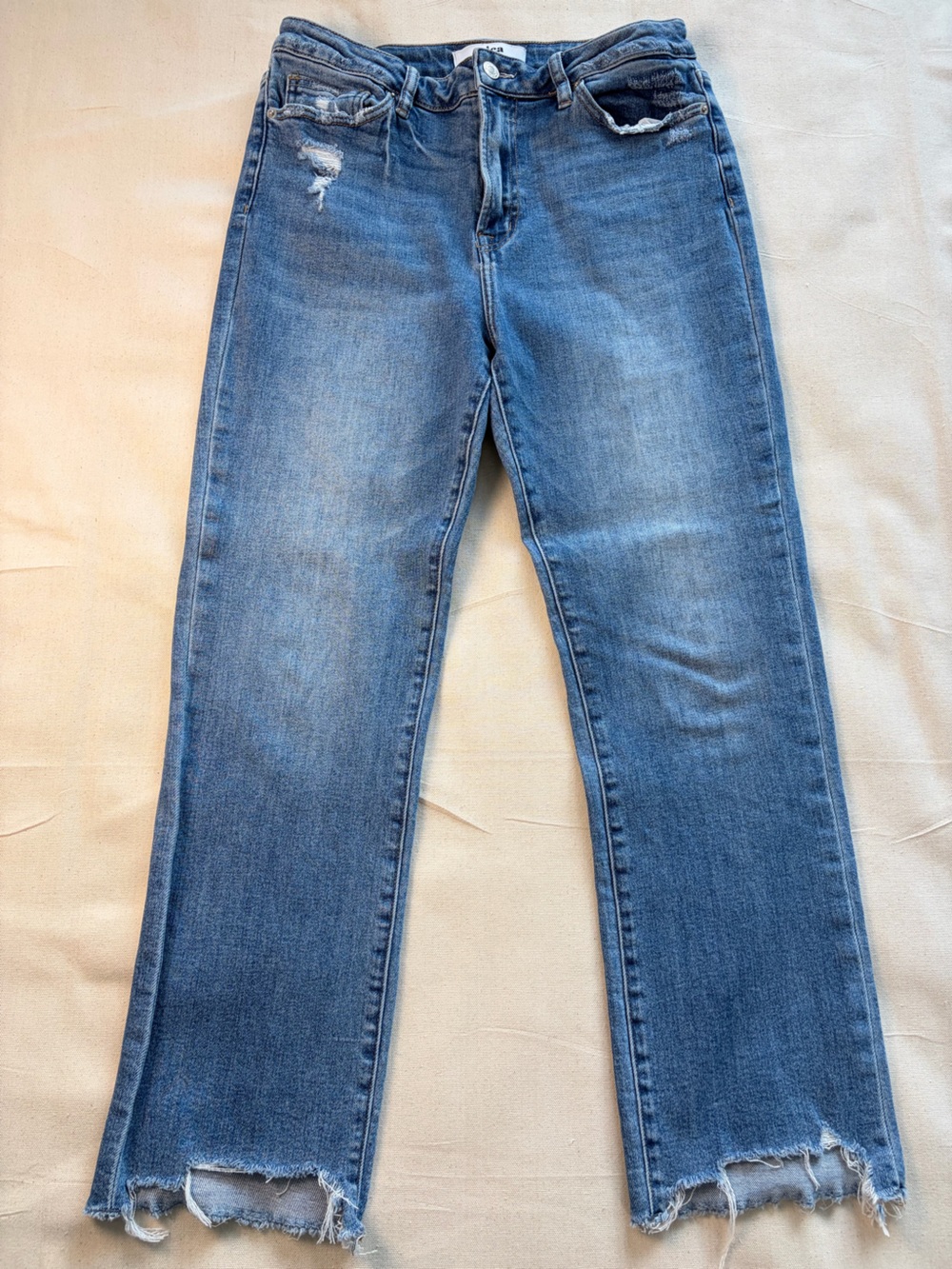 Mica Los Angeles Jeans Womens 29 High Rise Raw Hem Ankle Straight Distressed